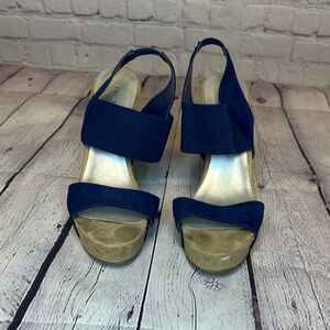 Chinese Laundry 5 nice Navy Blue Slingback Wedge Sandals